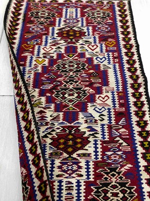 Burak Halı El Dokuma Kilim 65X115 Kırmızı %100 Yün Küçük Kilim