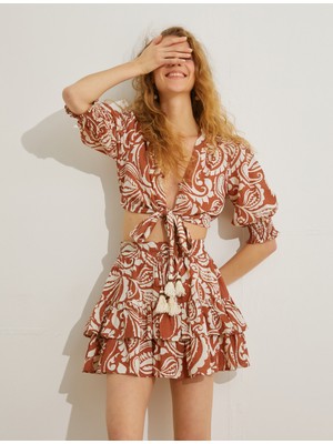 Koton Etnik Baskılı Katlı Mini Etek