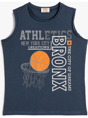 Koton Erkek Çocuk Basketbol Temalı Kolsuz Atlet 9 - 10 Yaş Pamuklu Lacivert Nefes Alabilir