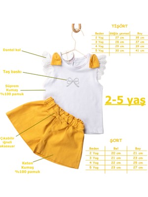 Novy Baby Fiyonklu Fisto Kollu Taş Baskılı Tshirt Fiyonklu Şort Kız Çocuk 2'li Takım - 2-5 Yaş - 2304
