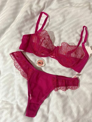 Mj Butik Selia Fuşya Pembe Çiçekli Bralette Takım