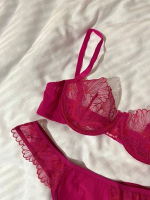 Mj Butik Selia Fuşya Pembe Çiçekli Bralette Takım