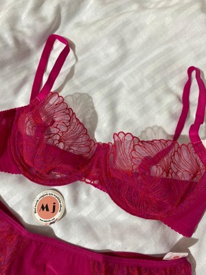 Mj Butik Selia Fuşya Pembe Çiçekli Bralette Takım