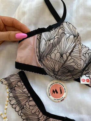 Mj Butik Lola Pudra Pembe Çiçekli Bralette Takım