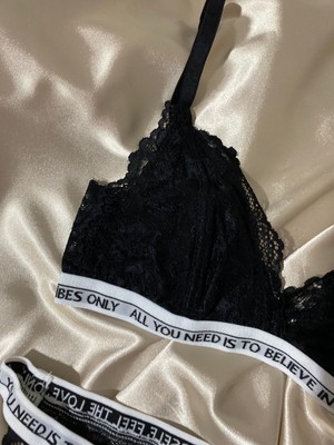 Mj Butik Dantelli Yazılı Bralette Takım