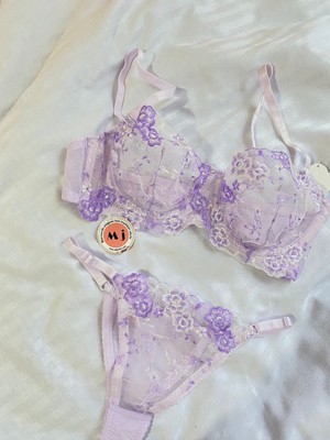 Mj Butik Peony Mor Çiçekli Bralette Takım