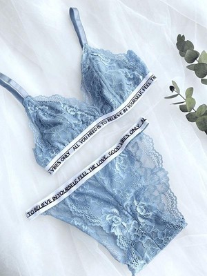 Mj Butik Dantelli Yazılı Bralette Takım