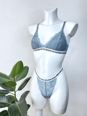 Mj Butik Dantelli Yazılı Bralette Takım