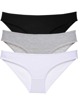 Royaleks 3 Adet Süper Eko Set Likralı Kadın Slip Külot Siyah Gri Beyaz