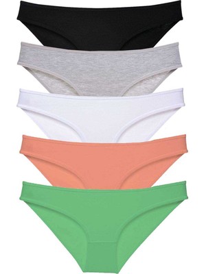 Royaleks 5 Adet Süper Eko Set Likralı Kadın Slip Külot Siyah Gri Beyaz Pudra Yeşil
