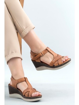 Stilbagshoes Maggie Dolgu Topuk Hakiki Deri Kadın Günlük Ayakkabı Taba