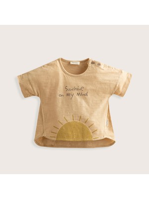 Chakra Golden Hour Güneş Baskılı Tshirt Krem