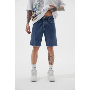 Loose Fıt Denim Bermuda Şort Koyu Mavi
