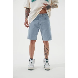 Loose Fıt Denim Bermuda Şort Açık Mavi