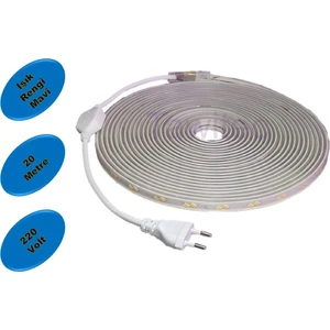 Hortum Şerit LED 220 Volt Su Geçirmez Fiş Dahil Metrede 68 LED 5730 Mavi 20 Metre