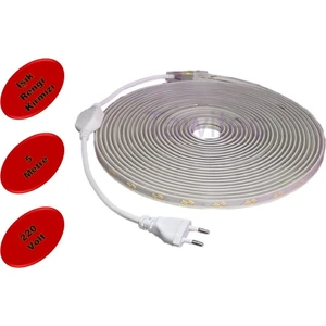 Hortum Şerit LED 220 Volt Su Geçirmez Fiş Dahil Metrede 68 LED 5730 Kırmızı 5 Metre