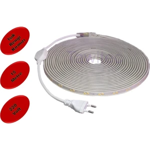 Hortum Şerit LED 220 Volt Su Geçirmez Fiş Dahil Metrede 68 LED 5730 Kırmızı 15 Metre