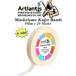 Maskeleme Bandı Kağıt Bant 9 mm 25 Metre 6 Adet Boya Bantı Maskeleme Kağıt Bant Duvar Yağlı Boya Badana
