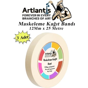 Maskeleme Bandı Kağıt Bant 12 mm 25 Metre 3 Adet Boya Bantı Maskeleme Kağıt Bant Duvar Yağlı Boya Badana