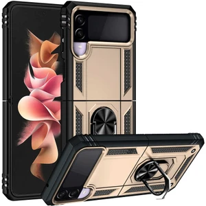 Samsung Galaxy Z Flip 3 Kılıf Ultra Koruyan Yüzüklü Tank Stand Olan Mıknatıslı Voyotank