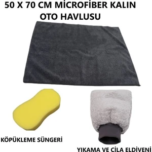 Oto Yıkama Araba Temizlik Seti ( Havlu - Sünger - Eldiven )