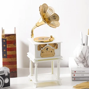 Nostaljik Sehpalı Ahşap Görünümlü Gramofon Müzik Kutusu