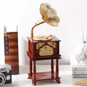 Nostaljik Sehpalı Ahşap Görünümlü Gramofon Müzik Kutusu