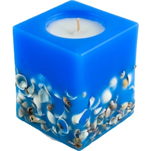 Deniz Kabuklu Kare Mum - Okyanus Kokulu - Tekli - Beyaz/mavi Renk - 8*10 cm