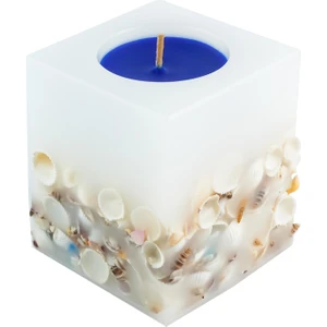 Deniz Kabuklu Kare Mum - Okyanus Kokulu - Tekli - Beyaz/mavi Renk - 8*10 cm