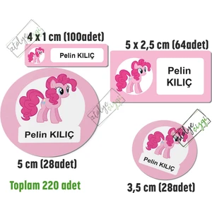 Atölye Çizgi Pembe Pony Okul Etiketi, Kalem Defter Etiketi Isme Özel