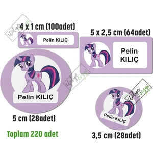 Atölye Çizgi Mor Pony Okul Etiketi, Kalem Defter Etiketi Isme Özel