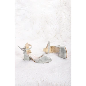 Kiko Kids 771 Çupra Taşlı Kız Çocuk 5 cm Topuklu Sandalet Ayakkabı Gümüş