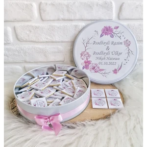 Bunnyball Chocolate 80 Adet Pembe Çiçek Temalı Nikah/Söz Hatırası Isme Özel Hediyelik Cikolata