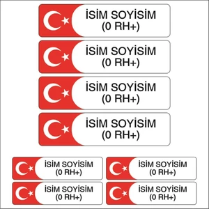 Ömr Dizayn Hediye Türk Bayrağı Isim ve Kan Grubu Motorsiklet Etiket Sticker M2