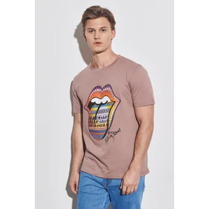 Loose Fit Rahat Kesim  Pamuk Bisiklet Yaka Camel Tişört