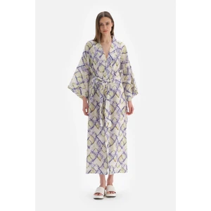 Yeşil - Mavi Keten Uzun Kimono
