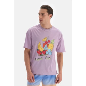 Lila O Yaka Baskılı Tişört