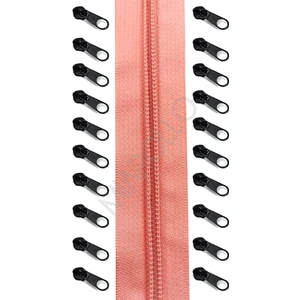 T5 Plastikdiş Fermuar Şeker Pembesi Fermuar ve Başlık (10MT Fermuar 20 Adet Başlık)