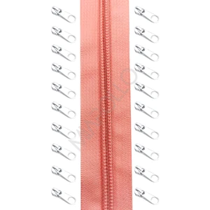 T5 Plastikdiş Fermuar Şeker Pembesi Fermuar ve Başlık (10MT Fermuar 20 Adet Başlık)