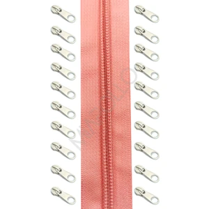 T5 Plastikdiş Fermuar Şeker Pembesi Fermuar ve Başlık (10MT Fermuar 20 Adet Başlık)