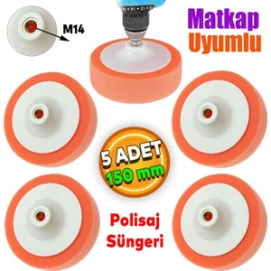 Oto Araç Araba Pasta Cila Polisaj Süngeri Zımpara Tabanlı Turuncu 150 Mm M14 Uyumlu (5 ADET)