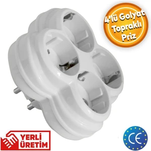 Golyat 4 Lü Topraklı Çocuk Korumalı Çoklu Grup Priz Çoğaltma Dörtlü Fiş Piriz Sıva Üstü