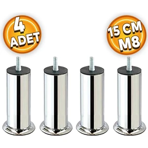 Mobilya Baza Koltuk Yatak Çekyat Kanepe Yükseltme Ayağı Ince Diş M8 Krom Metal Ayakları 15 Cm 4 Adet