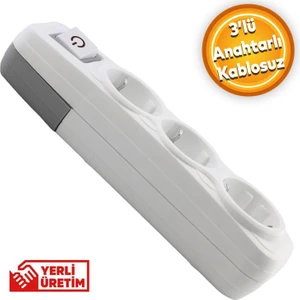 Grup Priz 3'lü Anahtarlı Kablosuz Başlık Piriz Klemensli Üçlü
