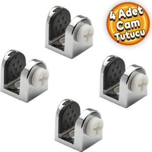 Tırnak Metal Cam Raf Tutucu Cam Etejer Menteşesi Krom Plastik Vidalı 8 mm (4 Adet)