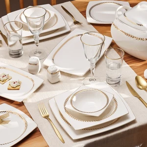 Fine Bone Başak 60 Parça 12 Kişilik Kare Yemek Takımı Gold