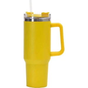 40OZ Paslanmaz Çelik Kahve Kupası Mühürlü Saman Termos Büyük Kapasiteli Araba Vakum Şişesi Seyahat Termos (Yurt Dışından)