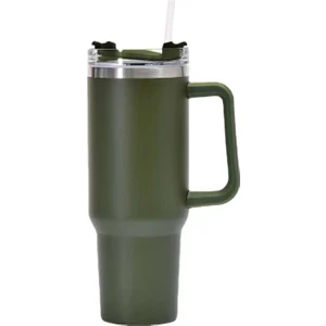 40OZ Paslanmaz Çelik Kahve Kupası Mühürlü Saman Termos Büyük Kapasiteli Araba Vakum Şişesi Seyahat Termos (Yurt Dışından)