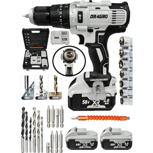 Alman 58 V 5 Ah 13 mm Çelik Mandren Darbeli Çift Akülü Vidalama Metal Şanzuman Şarjlı Matkap Greyy DRG-58V5AH-13MM-GREYY