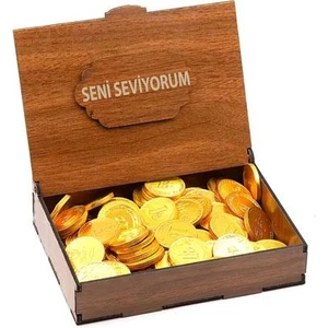 Nostaljik Lezzetler Sevdiklerinize Özel Ahşap  Kutusunda Para Çikolata ( Seni Seviyorum Yazılı )